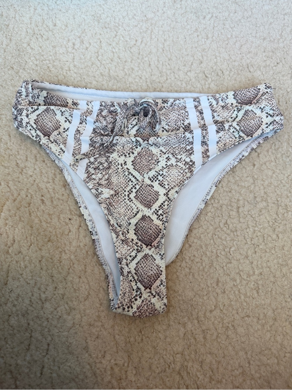 SHEIN Neutral Snake-Print Bikini Bottom in Beige and Taupe